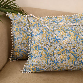 Sanganeri pillow cover with pom (set of 2) 06 - handcrafted