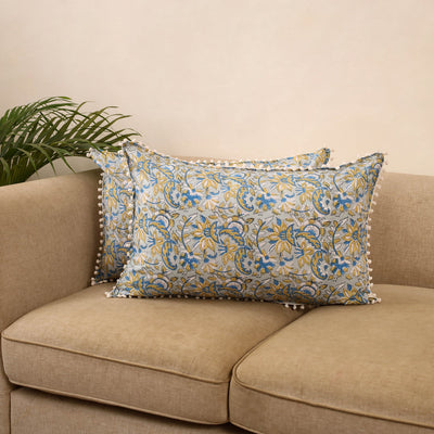 Sanganeri pillow cover with pom (set of 2) 06 - handcrafted