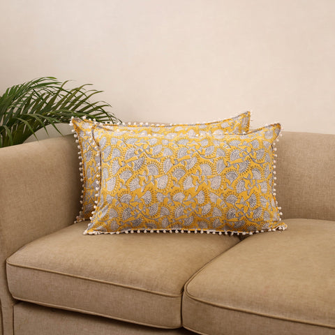 Sanganeri pillow cover with pom (set of 2) 08 - handcrafted