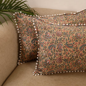 Sanganeri pillow cover with pom (set of 2) 10 - handcrafted