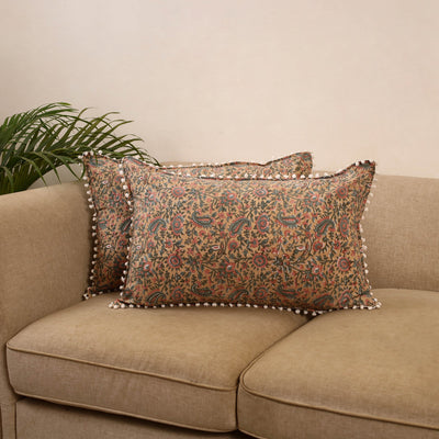 Sanganeri pillow cover with pom (set of 2) 10 - handcrafted