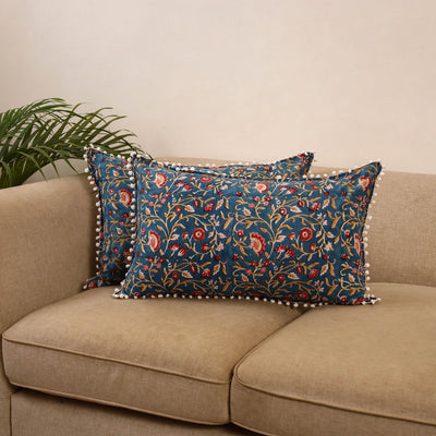 Sanganeri pillow cover with pom (set of 2) 11 - handcrafted
