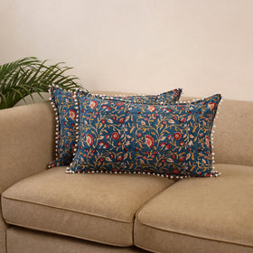 Sanganeri pillow cover with pom (set of 2) 11 - handcrafted