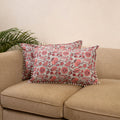 Sanganeri pillow cover with pom (set of 2) 12 - handcrafted