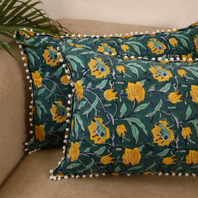 Sanganeri pillow cover with pom (set of 2) 13 - handcrafted