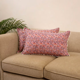 Sanganeri pillow cover with pom (set of 2) 14 - handcrafted