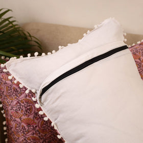 Sanganeri pillow cover with pom (set of 2) 14 - handcrafted