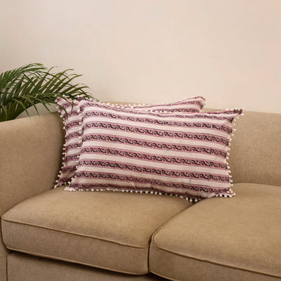Sanganeri pillow cover with pom (set of 2) 15 - handcrafted