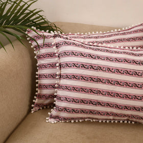 Sanganeri pillow cover with pom (set of 2) 15 - handcrafted