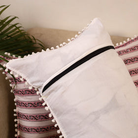 Sanganeri pillow cover with pom (set of 2) 15 - handcrafted