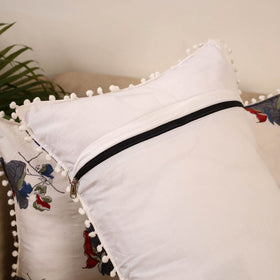 Sanganeri pillow cover with pom (set of 2) 16 - handcrafted