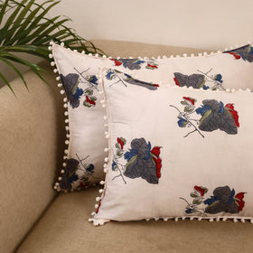 Sanganeri pillow cover with pom (set of 2) 16 - handcrafted