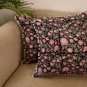 Sanganeri pillow cover with pom (set of 2) 20 - handcrafted