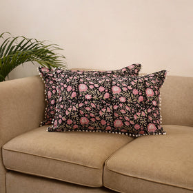 Sanganeri pillow cover with pom (set of 2) 20 - handcrafted