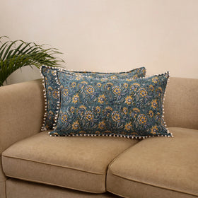 Sanganeri pillow cover with pom (set of 2) 21 - handcrafted