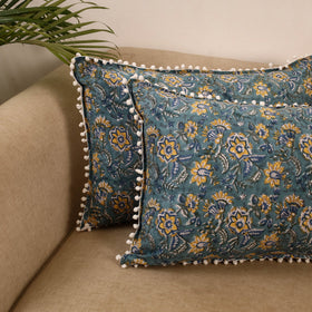 Sanganeri pillow cover with pom (set of 2) 21 - handcrafted