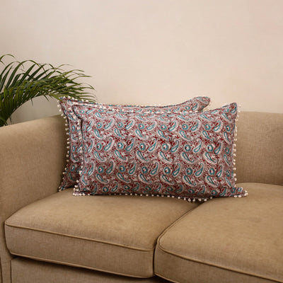 Sanganeri pillow cover with pom (set of 2) 22 - handcrafted