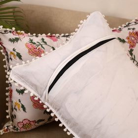 Sanganeri pillow cover with pom (set of 2) 23 - handcrafted