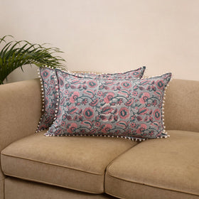 Sanganeri pillow cover with pom (set of 2) 24 - handcrafted