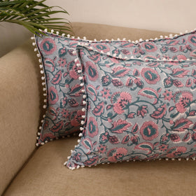 Sanganeri pillow cover with pom (set of 2) 24 - handcrafted