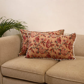Sanganeri pillow cover with pom (set of 2) 25 - handcrafted
