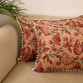 Sanganeri pillow cover with pom (set of 2) 25 - handcrafted