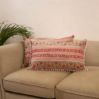 Sanganeri pillow cover with pom (set of 2) 26 - handcrafted