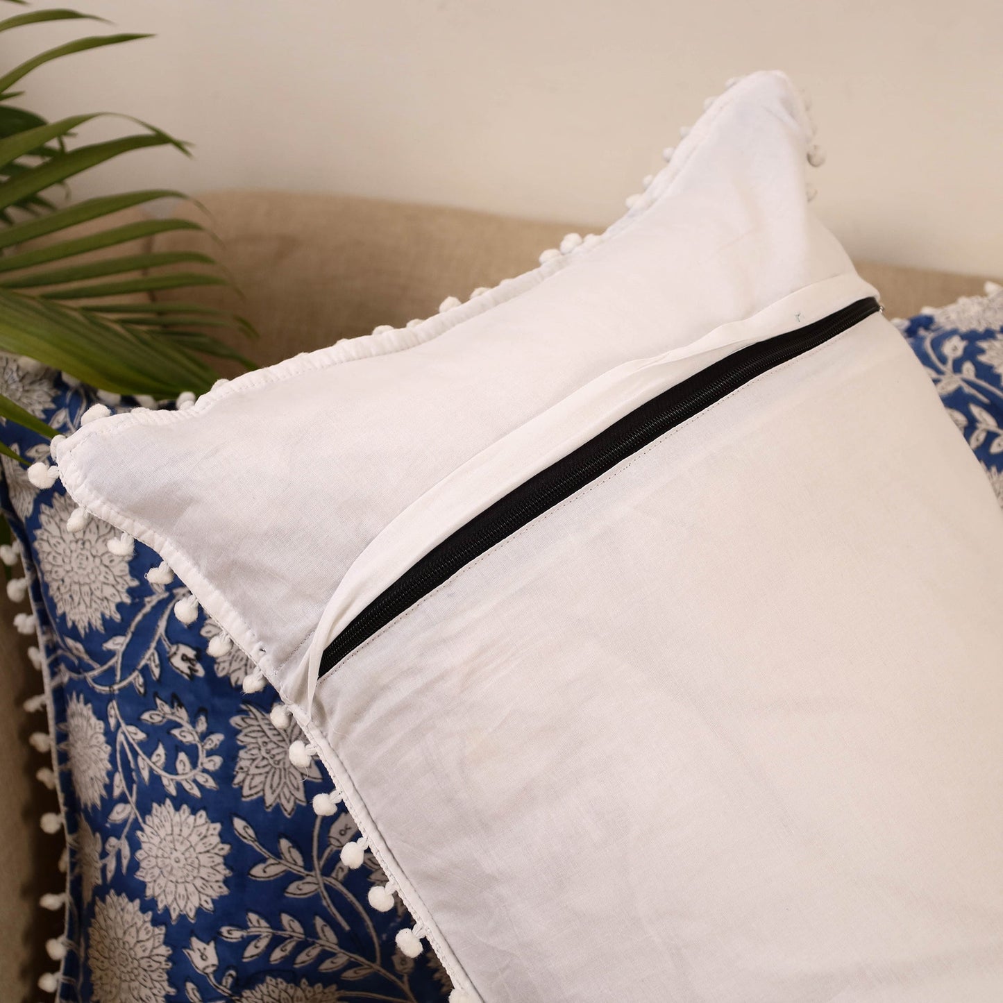 Sanganeri pillow cover with pom (set of 2) 28 - handcrafted