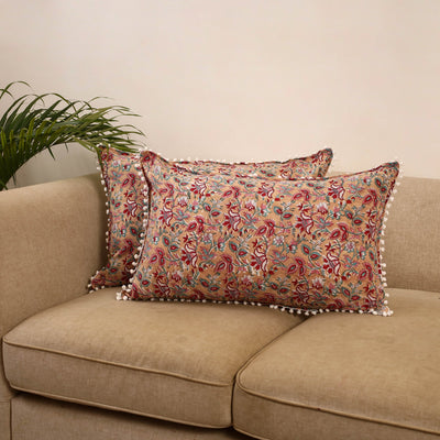 Sanganeri pillow cover with pom (set of 2) 30 - handcrafted