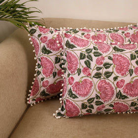 Sanganeri pillow cover with pom (set of 2) 31 - handcrafted