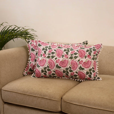 Sanganeri pillow cover with pom (set of 2) 31 - handcrafted