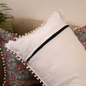 Sanganeri pillow cover with pom (set of 2) 32 - handcrafted