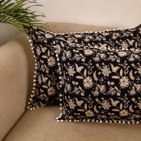 Sanganeri pillow cover with pom (set of 2) 34 - handcrafted
