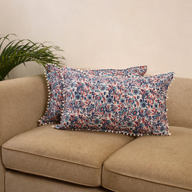 Sanganeri pillow cover with pom (set of 2) 35 - handcrafted