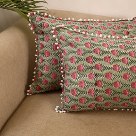 Sanganeri pillow cover with pom (set of 2) 36 - handcrafted