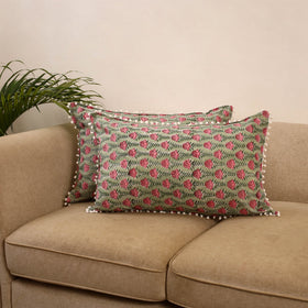 Sanganeri pillow cover with pom (set of 2) 36 - handcrafted