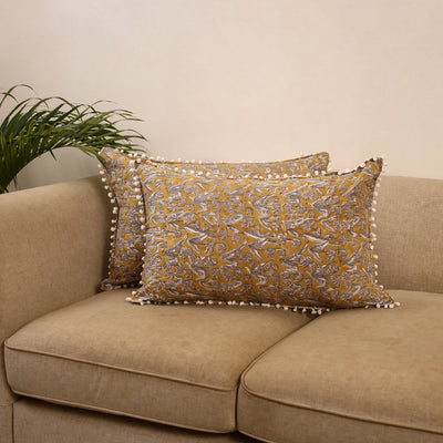 Sanganeri pillow cover with pom (set of 2) 37 - handcrafted