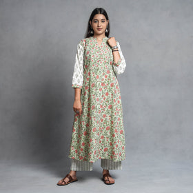 Sanganeri Block Printed Cotton Kurta with Palazzo & Dupatta Set
