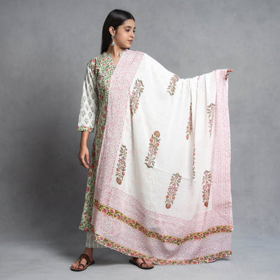 Sanganeri Block Printed Cotton Kurta with Palazzo & Dupatta Set