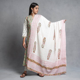 Sanganeri Block Printed Cotton Kurta with Palazzo & Dupatta Set