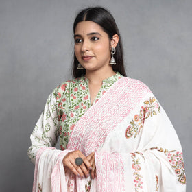 Sanganeri Block Printed Cotton Kurta with Palazzo & Dupatta Set