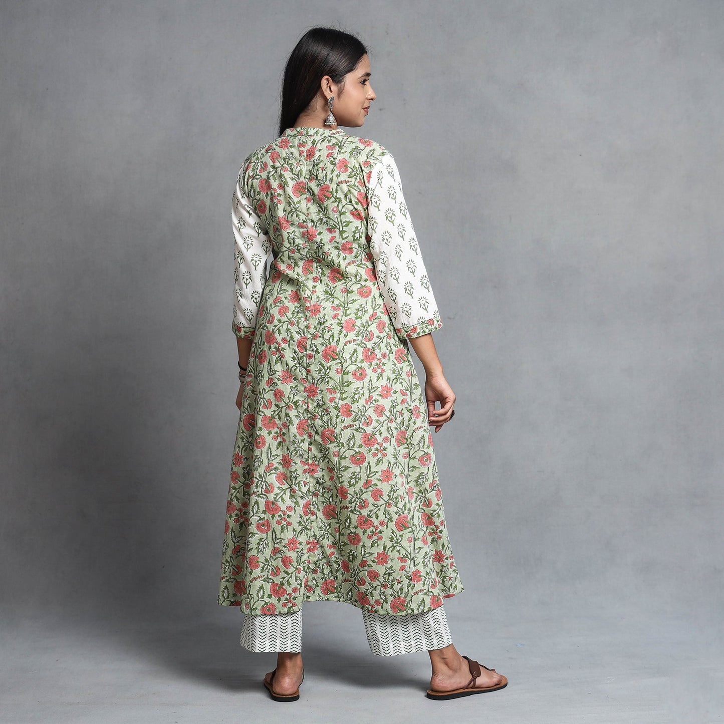Sanganeri Block Printed Cotton Kurta with Palazzo & Dupatta Set