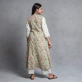 Sanganeri Block Printed Cotton Kurta with Palazzo & Dupatta Set
