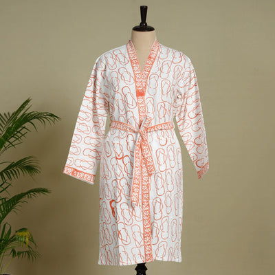  Sanganeri Block Printed Waffle Weave Handwoven Bath Robe 