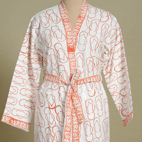  Sanganeri Block Printed Waffle Weave Handwoven Bath Robe 