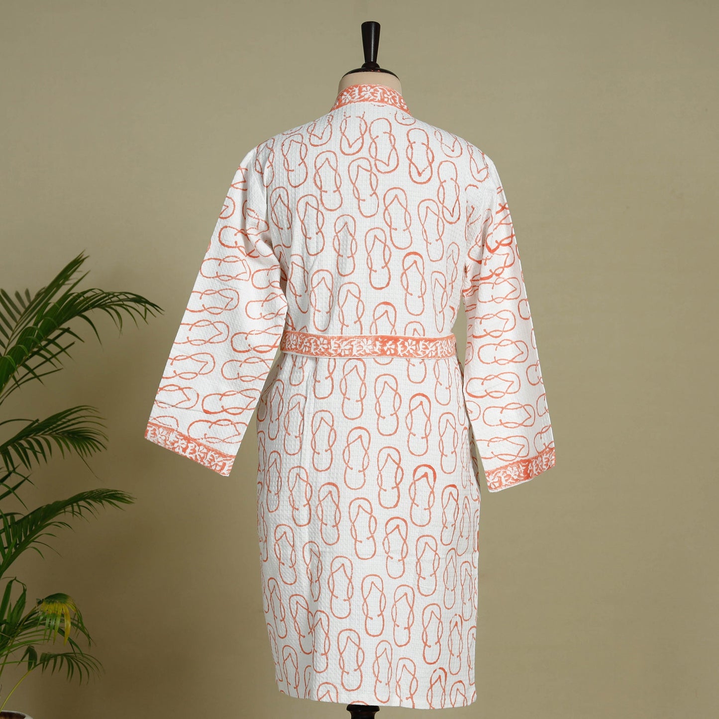  Sanganeri Block Printed Waffle Weave Handwoven Bath Robe 