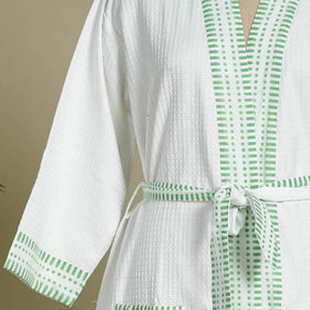 Buy Sanganeri Block Printed Waffle Weave Handwoven Bath Robe Online at iTokri.com