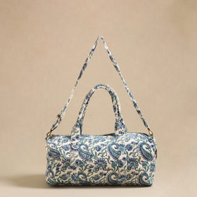 Sanganeri Print Velvet Duffle Travel Bag