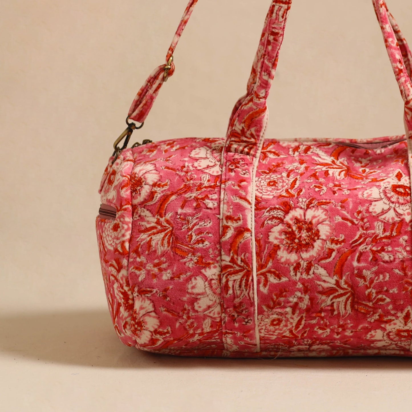 Sanganeri Print Velvet Duffle Travel Bag
