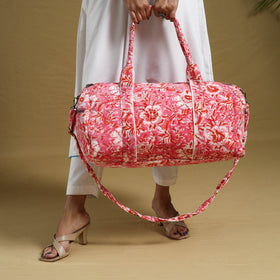 Sanganeri Print Velvet Duffle Travel Bag